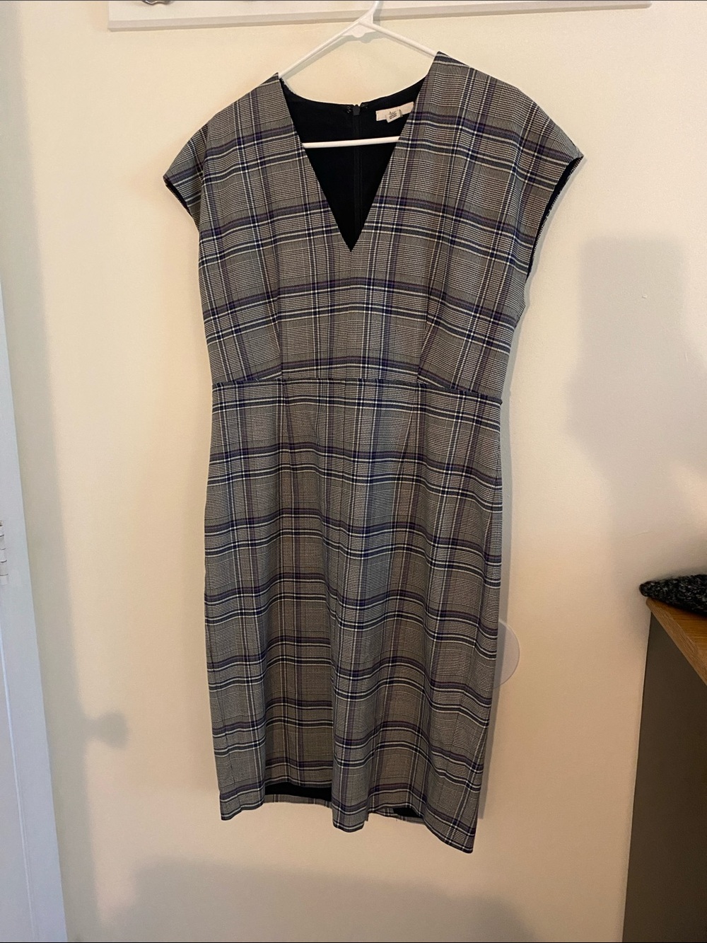 Lewit Gray Plaid V-Neck Midi Dress